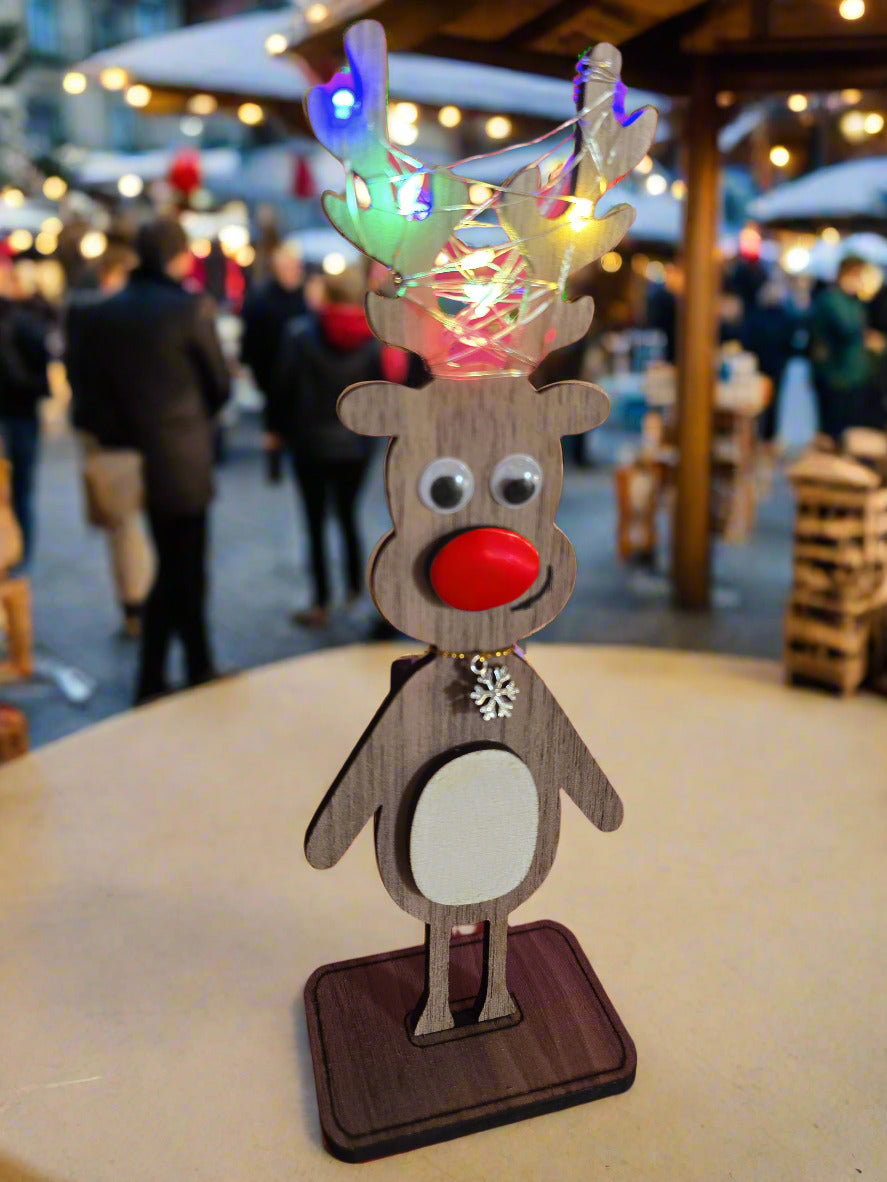 Cute Wooden reindeer decoration with LED lights