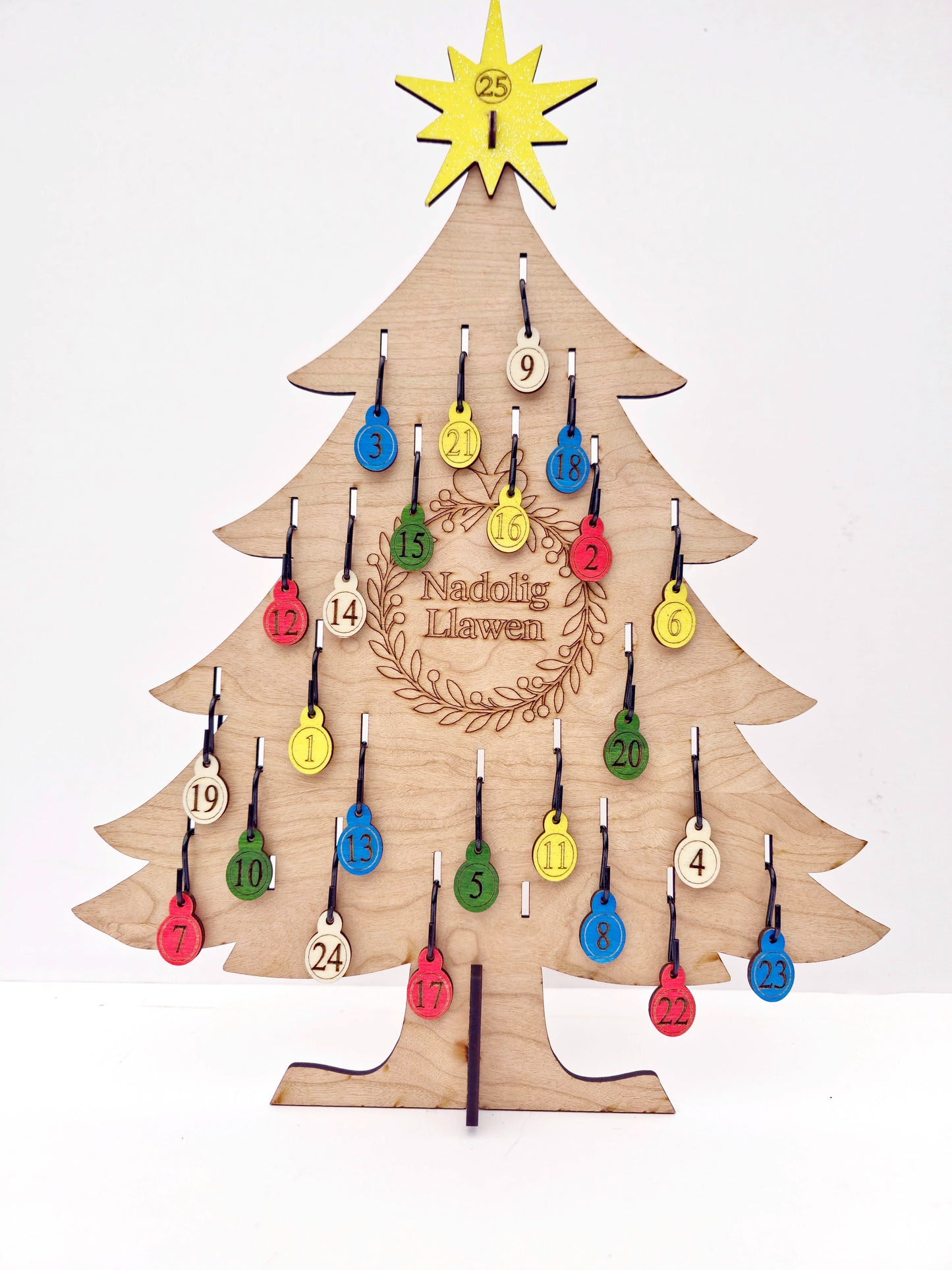 Reusable Advent Christmas Tree Set – Cherrywood MDF with Baubles, Lights & Keepsake Box