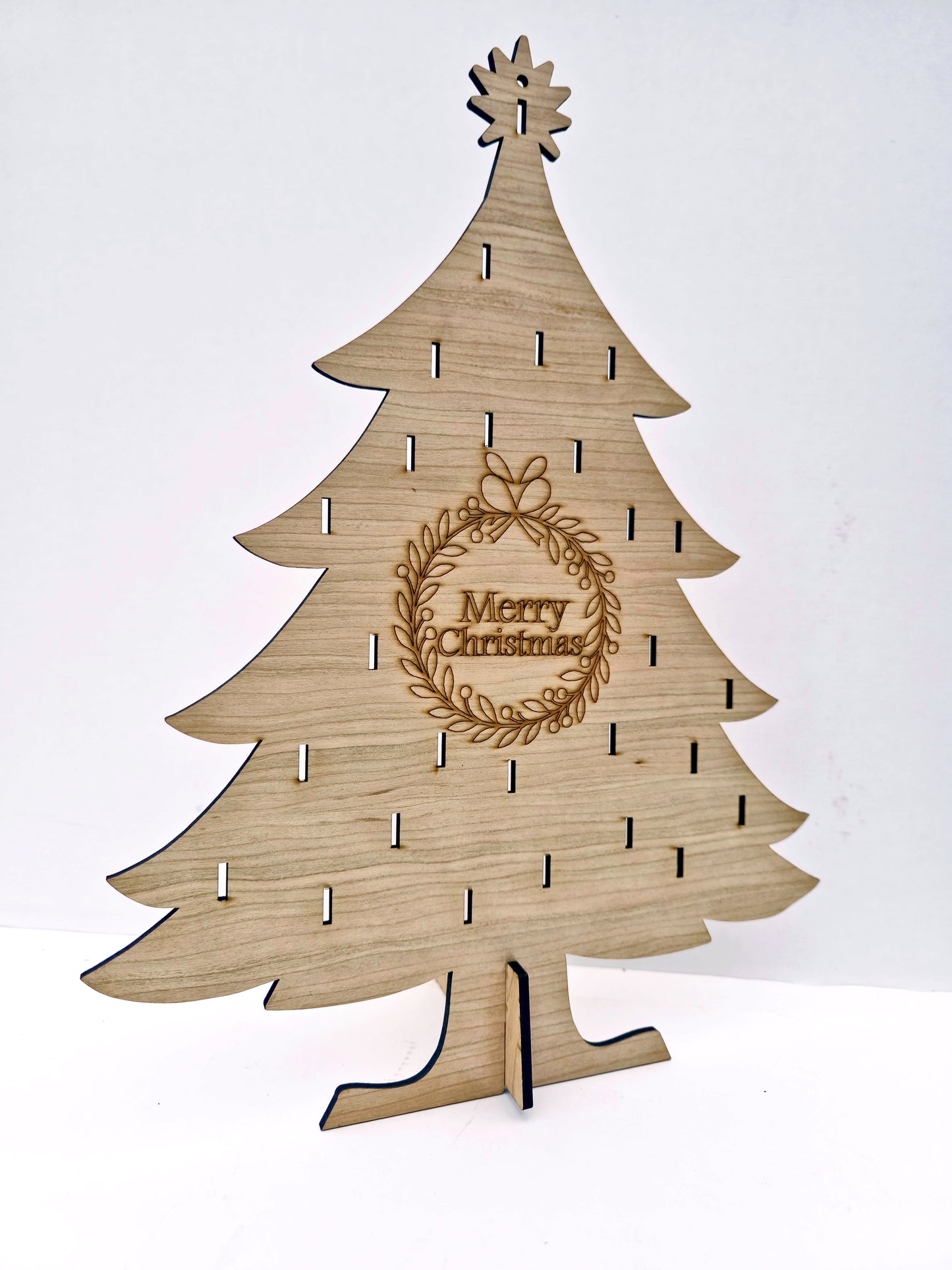 Reusable Advent Christmas Tree Set – Cherrywood MDF with Baubles, Lights & Keepsake Box