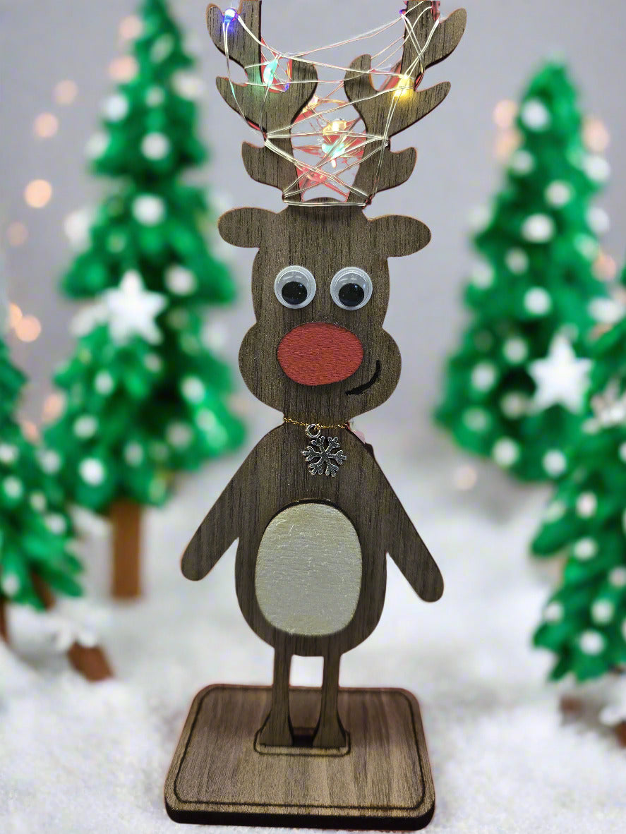 Cute wooden reindeer decoration with LED lights