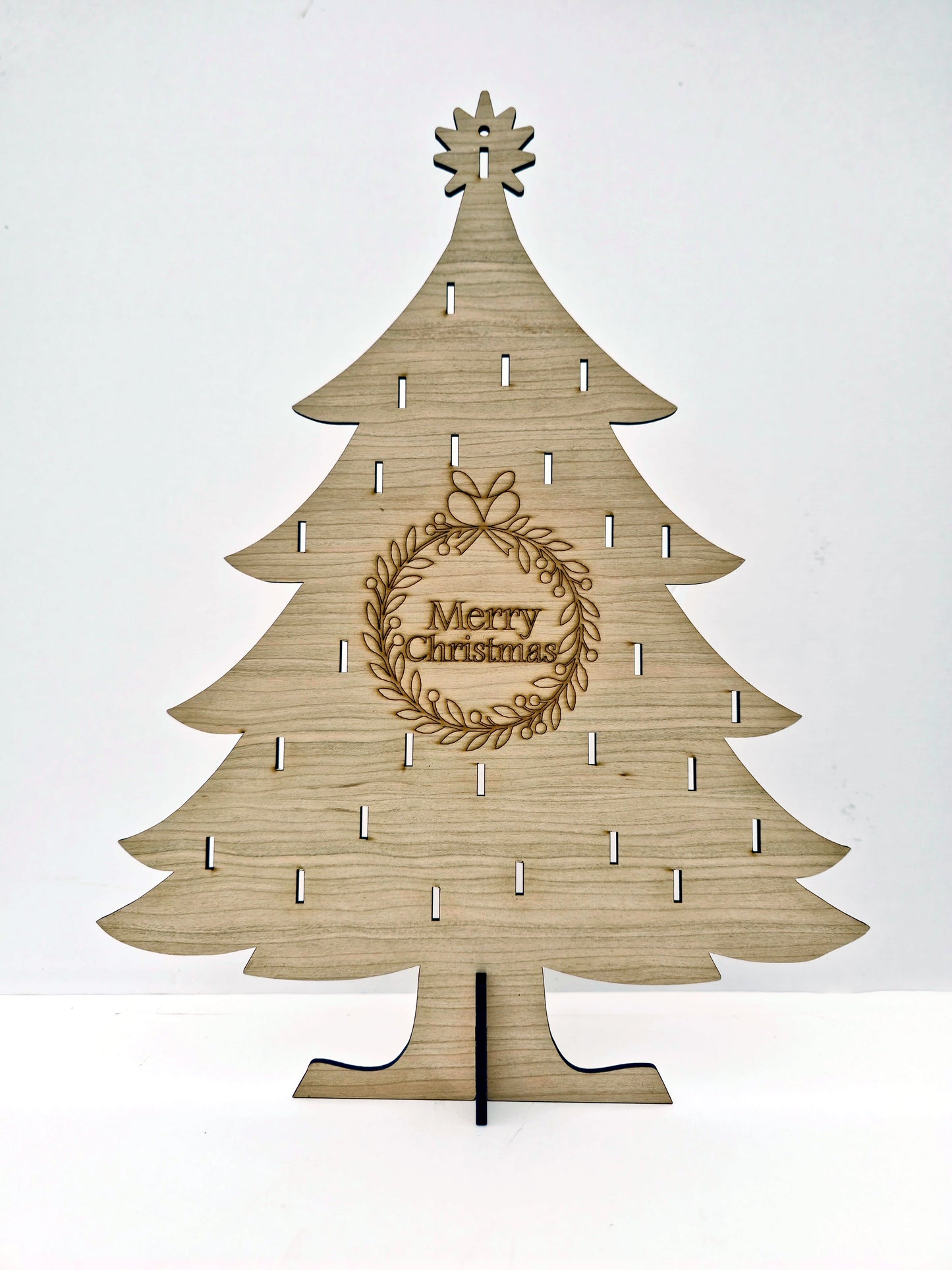 Reusable Advent Christmas Tree Set – Cherrywood MDF with Baubles, Lights & Keepsake Box