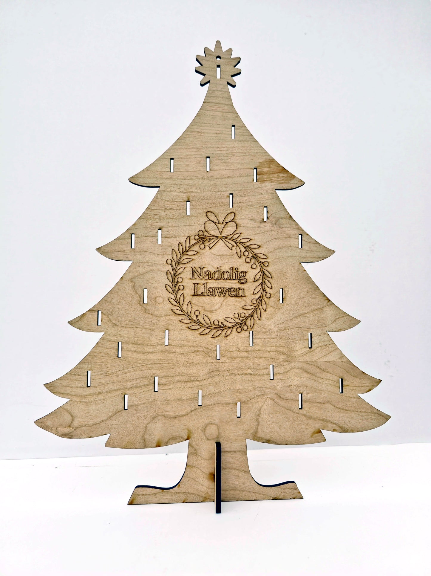 Reusable Advent Christmas Tree Set – Cherrywood MDF with Baubles, Lights & Keepsake Box